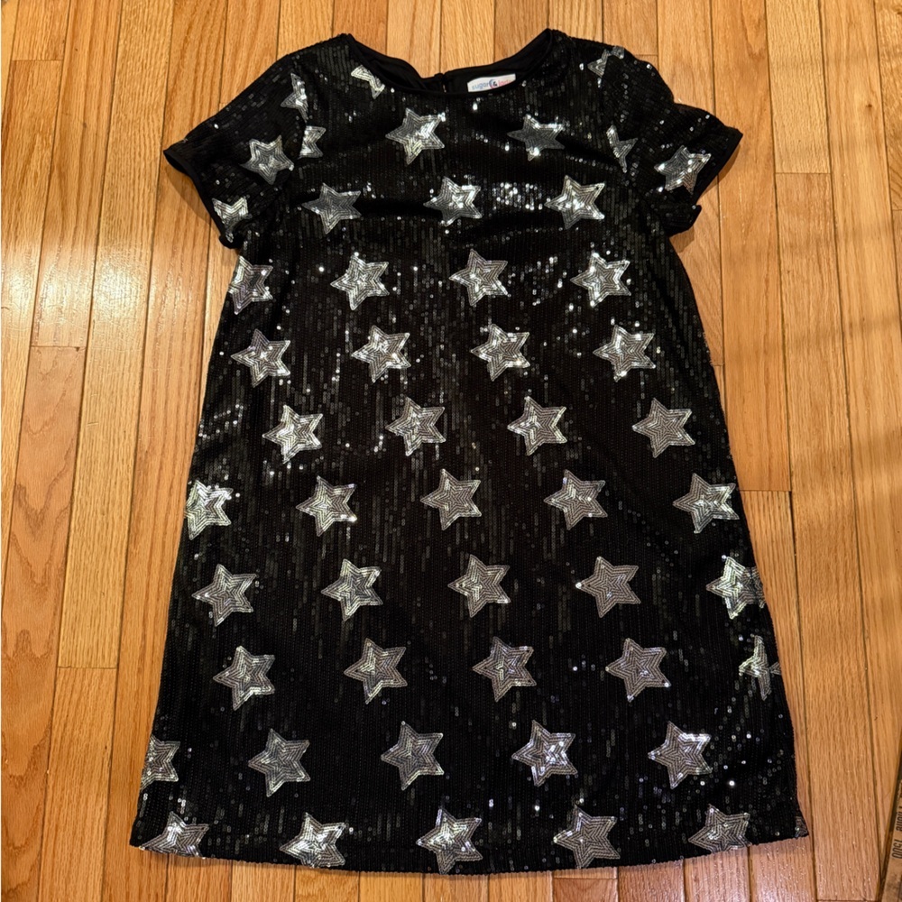 Black and Silver Starry Sequin Kids Formal Dress celestial cosmic goth